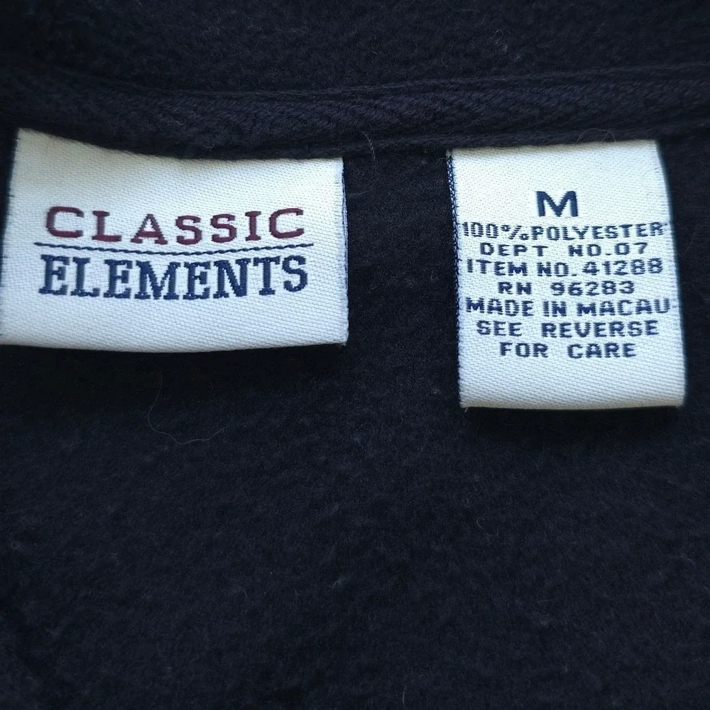 Classic Elements Vintage Christmas Fleece Cardigan Black Holiday Patch Jacket M